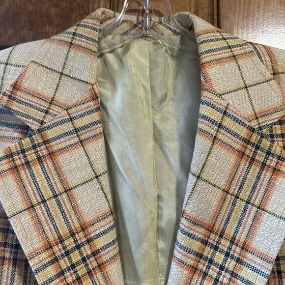 Vintage tailored clothing by H.I.S plaid blazer mens 1970s size 36R - Picture 10 of 11